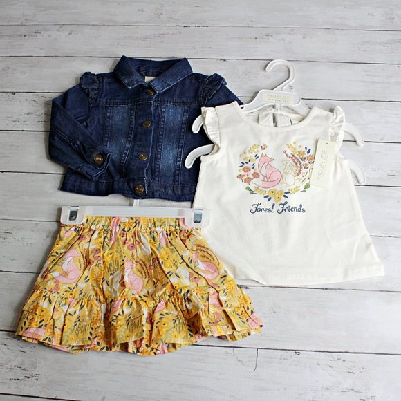 Rachel Zoe Baby Girl's Denim Blue Jean Jacket Top Skirt Set Size 24 Mo - Picture 1 of 10